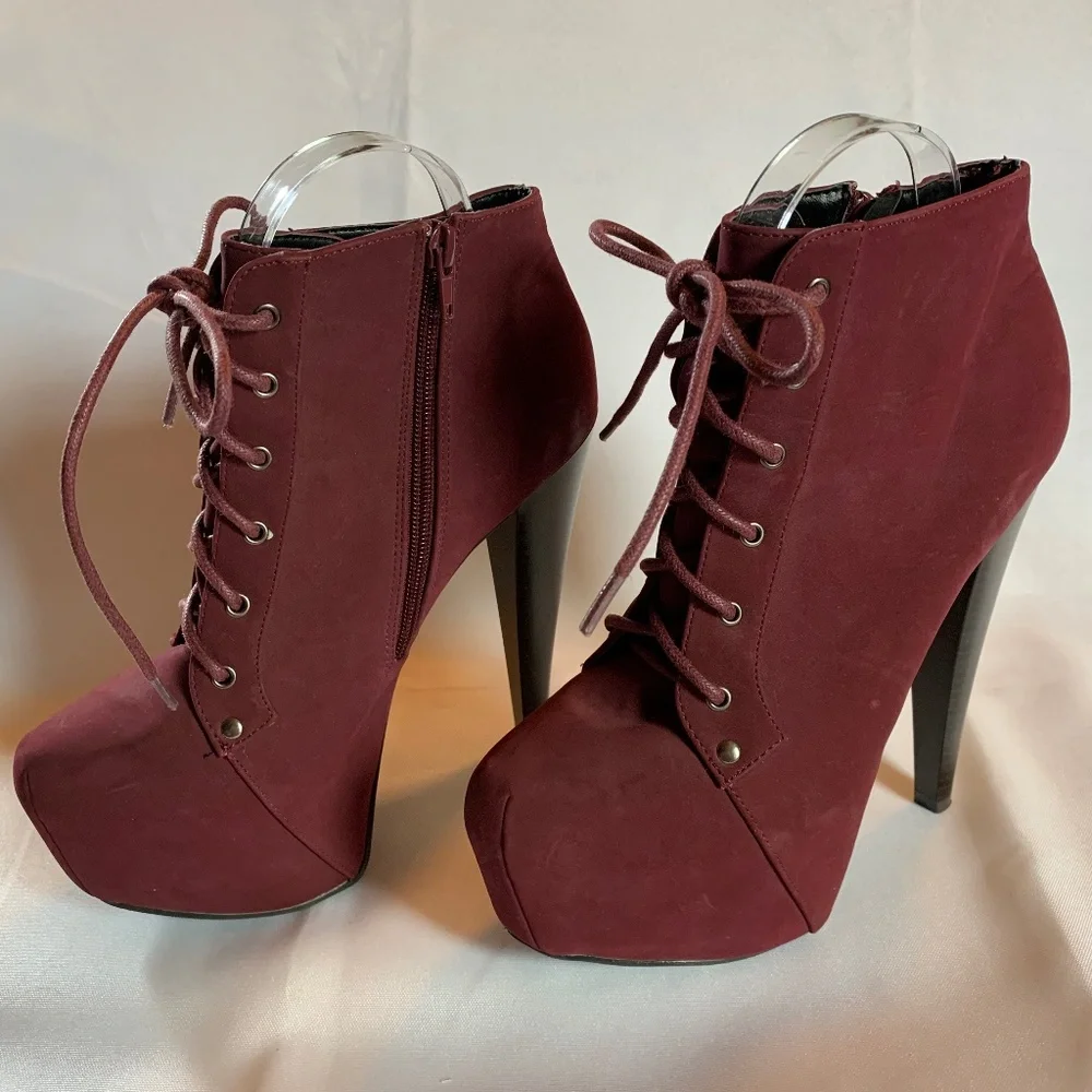 Charlotte Russe Burgundy Lace Up Zippered Heels!
